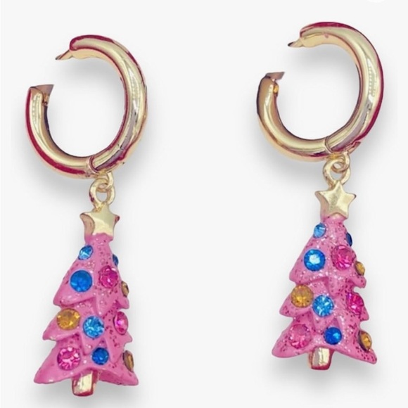 Betsey Johnson Huggie Drop Earrings - Christmas Trees - Picture 2 of 2
